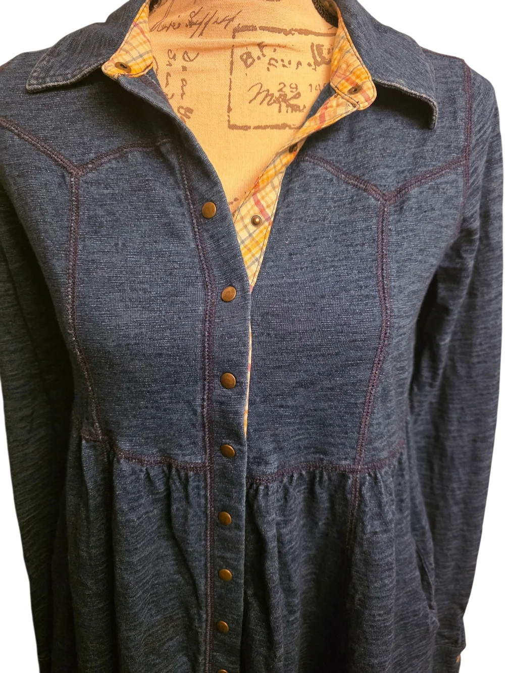 Free People Indigo Knit Babydoll Shirtdress XSMALL EUC